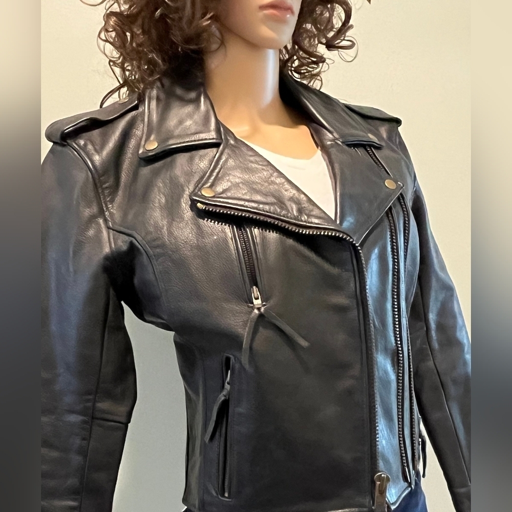 Women's‎ Black Leather Himalaya Motor Bike Wear Jacket Size 4/S EUC